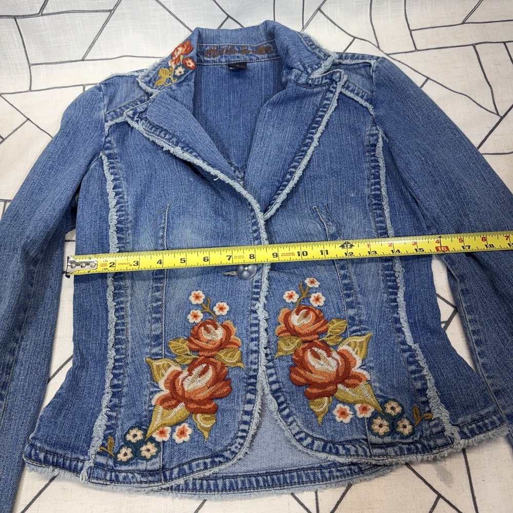Vintage Kikit Jeans Denim Jacket with Embroidered Rose's Women's Size‎ Small - Picture 6 of 9